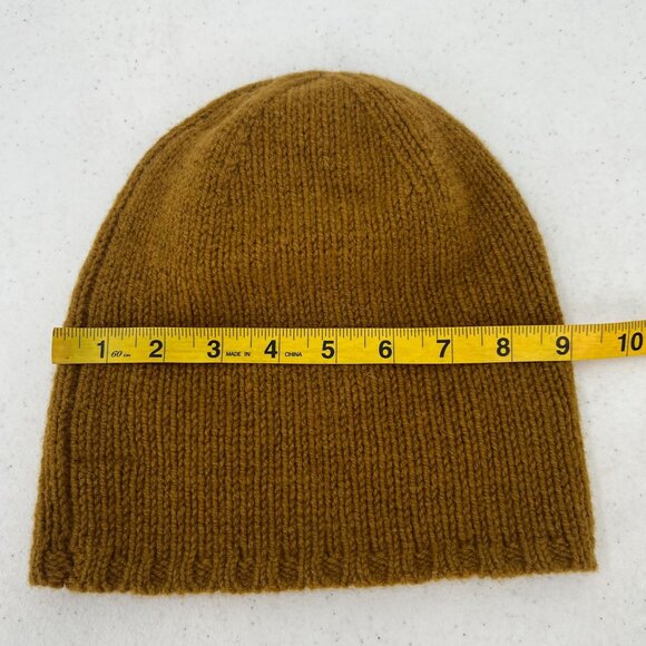 Zara Beanie M Medium 100% Wool Hat Brown Mustard Yellow Cozy Warm - Picture 6 of 9